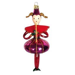 Artisan Made Jewel Toned Blown Glass Female Jester With Crown & Flute